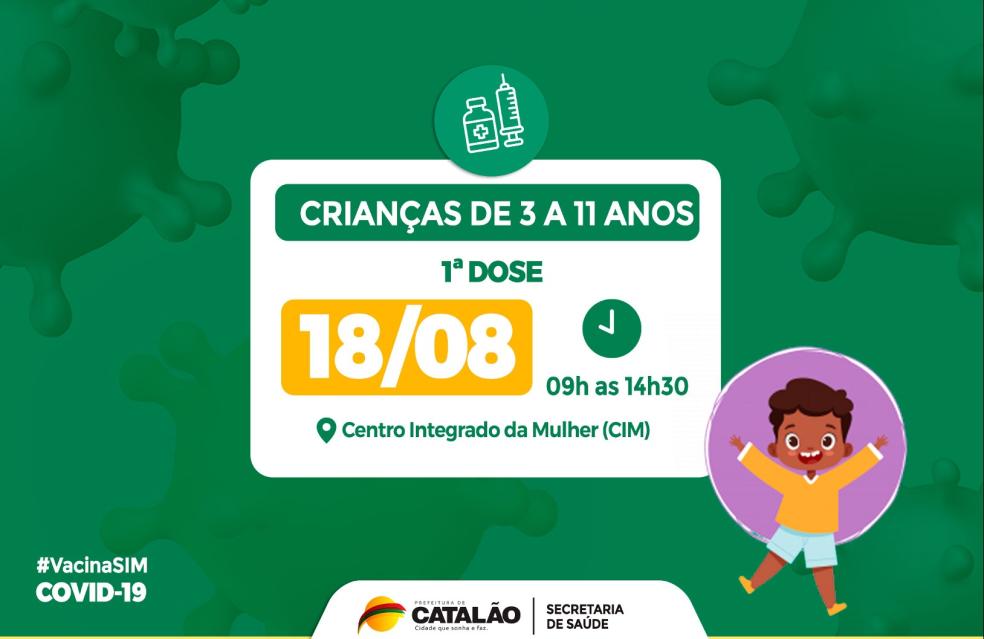 Saúde convoca crianças de 3 a 11 anos para receberem a vacina pediátrica.