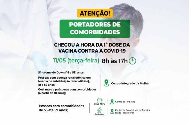 Pessoas com comorbidades de 55 anos ou mais serão vacinadas nesta terça