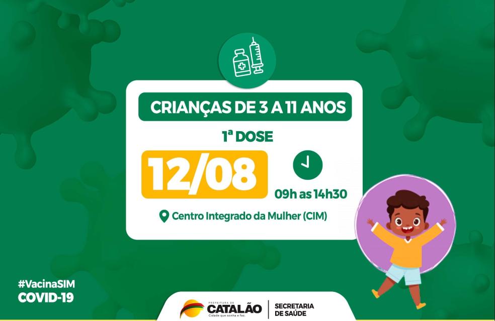 Saúde convoca crianças de 3 a 11 anos para receberem a vacina pediátrica.