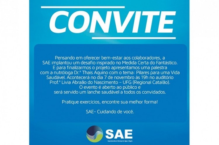 SAE promove palestra com nutróloga nesta quinta