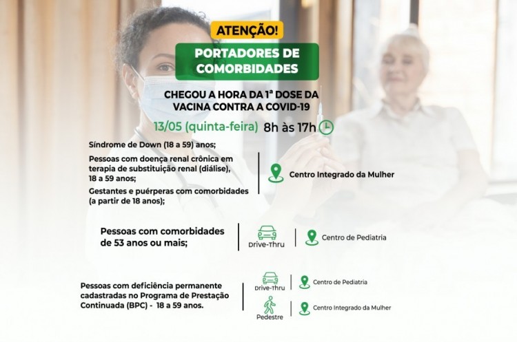 Pessoas com comorbidades de 53 anos ou mais serão vacinadas nesta quinta