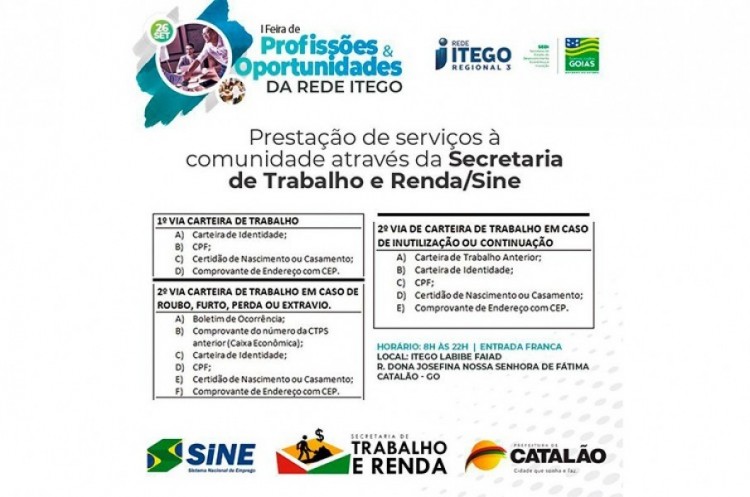 Secretaria de Trabalho e Renda será parceira na Feira de Profissões e Oportunidades da Rede Itego