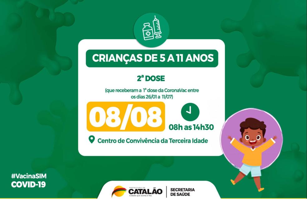 Saúde convoca crianças de 5 a 11 anos para receberem a segunda dose da vacina pediátrica